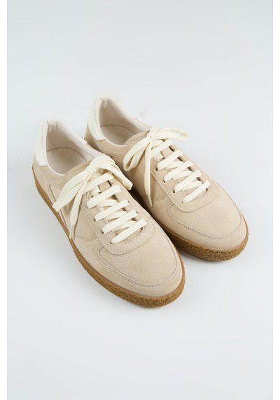 Krahe Sunny Erkek Hakiki Deri Bağcıklı Bej-ekru Sneakers