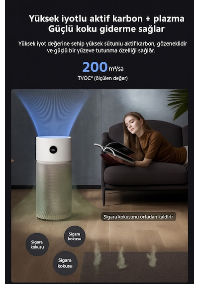 Xiaomş 125m² Geniş Alan Etkili Akıllı Hava Temizleme Makinesi Koku Duman Ve Tüy Giderici + Nemlendirici Beyaz