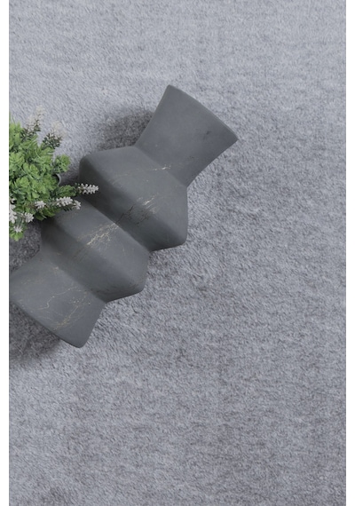 Vl Oval Comfort Overloklu Peluş Halı Beyaz Saçaklı Oval Gri