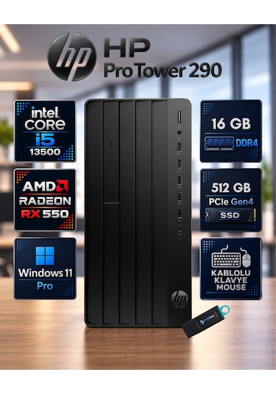 HP Pro Tower 290 G9 623Y0ETRNP16 i5-13500 16 GB 512 GB SSD W11P Masaüstü Bilgisayar