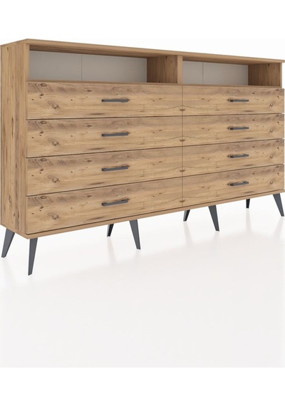 Arges Konsol 2 Raflı 8 Çekmeceli 176x30x99 Çam-çam Çam-çam