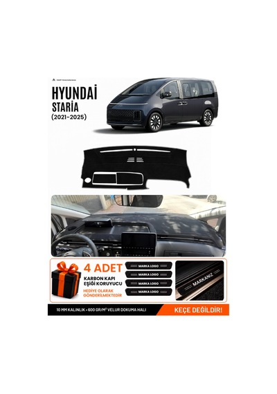 Hyundai Staria 2021-2025 Uyumlu Torpido Koruma, Torpido Örtüsü, Torpido Kılıfı - Siyah Gri