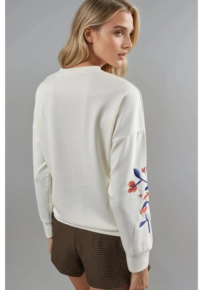 Hiccup Bersan Kadın Bisiklet Yaka Sweatshirt Beyaz