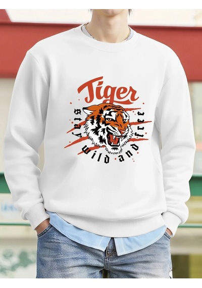 Startmore Tarzsokak Tiger Stay Wild And Free Desen Erkek Kazaklar Polar Hip Hop Kazak Günlük Giysiler Sonbahar Bi Beyaz
