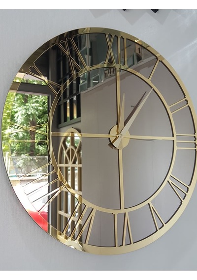 Ayna Denizi Gold Bronze Model Altın Bronz Renk 50 CM Dekoratif Aynalı Duvar Saati Altın