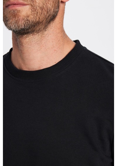 Tudors Unisex Oversize Geniş Kesim Pamuklu Yumuşak Dokulu İçi Polarlı Basic Siyah Bisiklet Yaka Sweatshirt-23342 Siyah