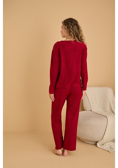 Siyah İnci Havlu Kumaş Örme Pijama Takım25226007 Bordo
