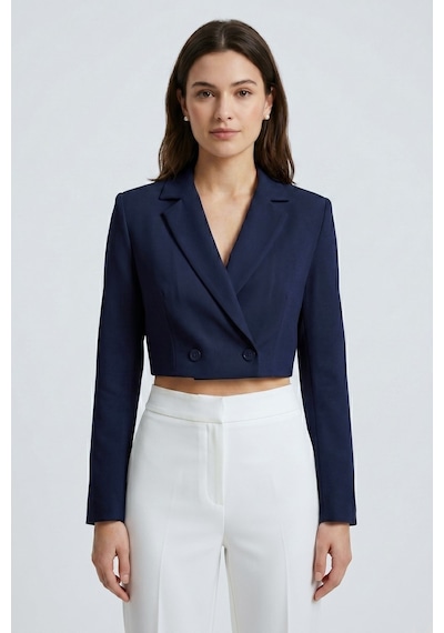 Saade Koyu Lacivert Kadın Regular Fit Kruvaze Kapama Dokuma Crop Blazer Ceket -şık & Spor Saade Koyu Lacivert Kadın Regular Fit Kruvaze Kapama Dokuma Crop Blazer Ceket -şık & Spor
