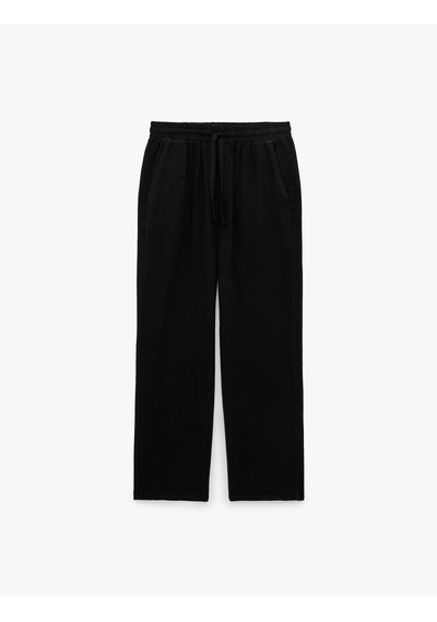 Koton Regular Fit Pamuklu Cepli Beli Bağcıklı Lastikli Pantolon Siyah 7wam40050hw