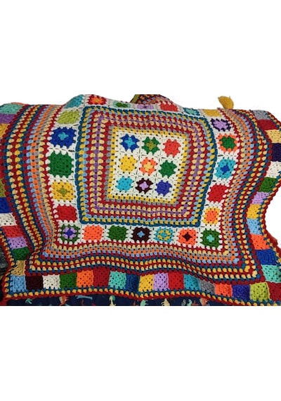 El Örgüsü Etnik Otantik Püsküllü Çok Amaçlı Örtü 85 Cm X 85 Cm Çok Renkli