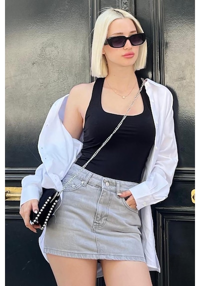 Madmext Siyah Halter Yaka Boyun Askılı Crop Body Mg2146-siyah Siyah