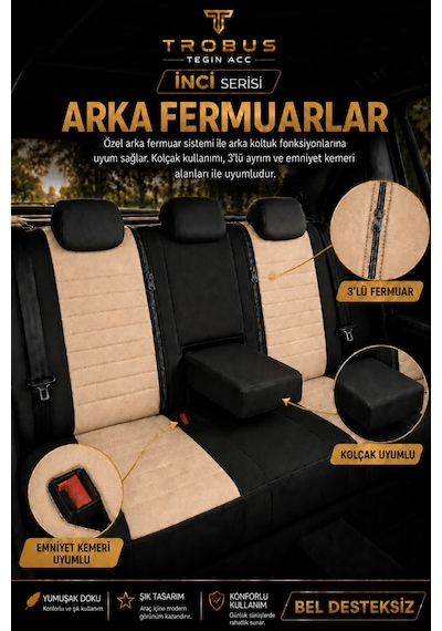 Nissan Note 2006-2012 Uyumlu İnci Serisi Bej Siyah Oto Koltuk Kılıfı