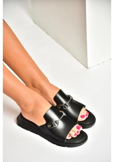 Fox Shoes U291099303 Siyah Hakiki Deri Kadın Terlik Siyah-hakiki Deri Siyah