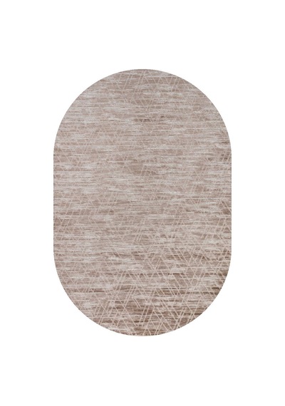 Geometrik Desenli Nar Yumuşak Dokulu Akrilik Oval Halı Nr02 Bej