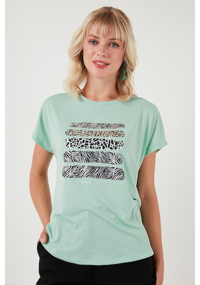 Lela Baskılı Bisiklet Yaka Regular Fit Bayan T Shirt 6671003 Mint