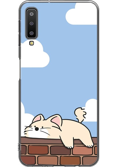 Samsung Galaxy A7 2018 Uyumlu Duvar Üstünde Kedi Baskılı Silikon Kılıf Renkli