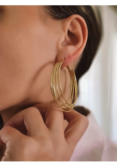 Katmanlı Halka İnterlock Hoop Gold Renk Küpe 6cm Gold