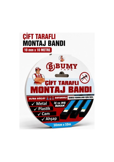Çift Taraflı Montaj Bandı 10 Mm X 10 Metre Güçlü Köpük Bantı Kablo Kanalları İçin Özel
