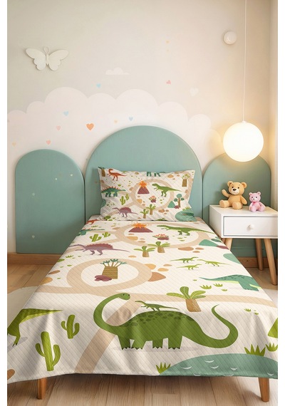 Evimde Bambaşka Dinazor Yeşil Çocuk Odası Tek Kişilik Pike Takımı-yollu Pastel Bej 160x220 CM Kapitone Yatak Örtüsü Evimde Bambaşka Dinazor Yeşil Çocuk Odası Tek Kişilik Pike Takımı-yollu Pastel Bej 160x220 CM Kapitone Yatak Örtüsü