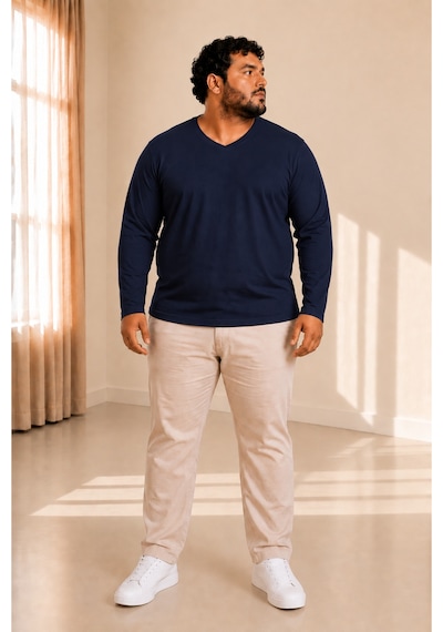 Sngl Tekstil Erkek Büyük Beden Oversize Uzun Kollu V Yaka T-shirt 3xl 4xl 5xl 6xl 7xl 8xl 9xl Lacivert