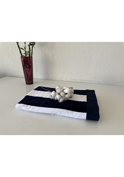Plaj Büyük Havlu, Havuz Ve Plaj, Cabana Çizgili Tek Taraflı Havlu Ve Tek Taraflı Kadife 81 Cm X 177 Cm Mavi Beyaz 1 Açık Bej