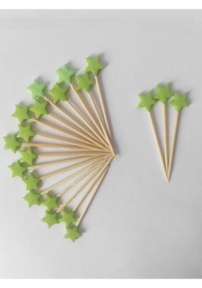 100 Adet Dekoratif Yıldız Parti Kürdanı 6 Cm Yeşil - Yıldız 10 Mm