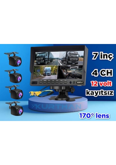 Kayıtsız 7 İnç Monitör Ve 4 Adet 170'' Açılı Kamera Set 12 V