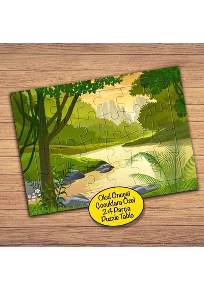 Yeşil Ova, Dağlar Doğa Çocuklara Özel Puzzle Yapboz Tablo-28813