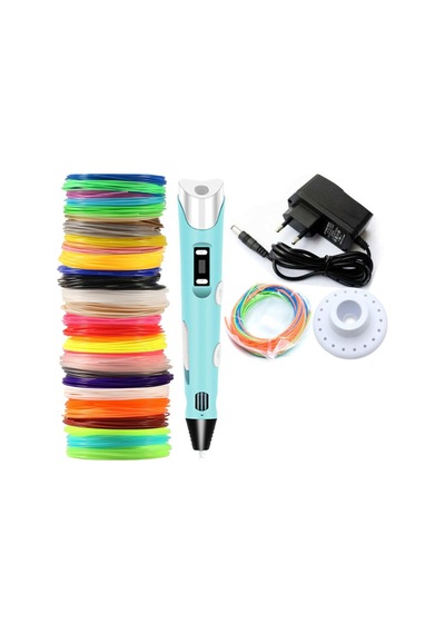 Mavi Renk 3D Pen Kalem Yazıcı ve 75 M Pla Filament 25 Renk x 3 M