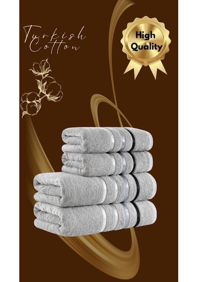 Banyo Havlu Seti 4 Lü Bale Premium - 70x140cm X2 / 50x90cm X2 Gri