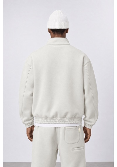 Respire Erkek Crop Fit Panda Oversize Zip Bej