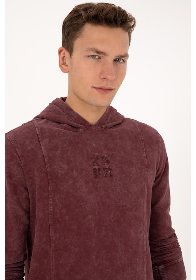 U.S. Polo Assn. Erkek Regular Fit Kapüşonlu Yıkamalı Bordo İnce Sweatshirt 50315493-VR177