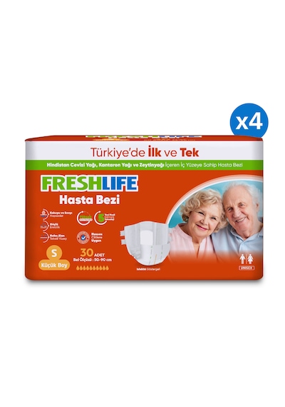 Freshlife 4'lü Small Bel Bantlı Yetişkin Hasta Bezi 30X4 (120 Adet)