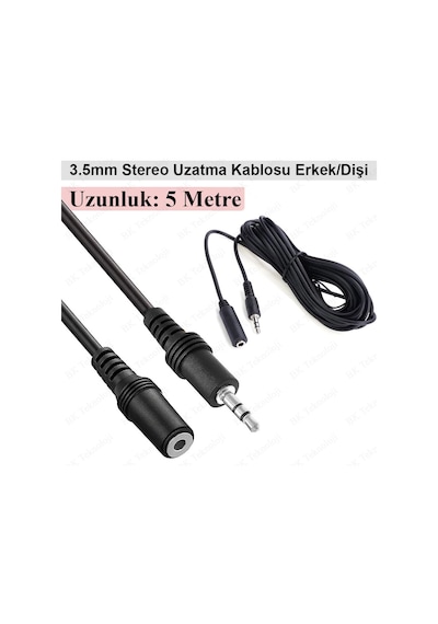 3.5 Mm Stereo Aux Ses Uzatma Kablosu Erkek - Dişi 5 Metre