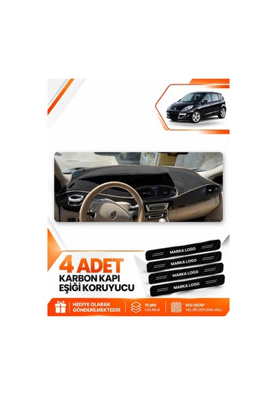 Renault Scenıc 3 2009-2016 Uyumlu Ön Örtüsü Torpido Koruma Kılıfı Halısı - Siyah Bej
