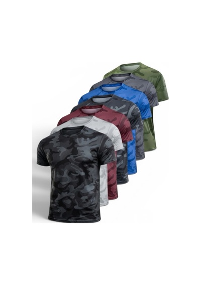 Serablanka 7'li Erkek Nem Emici Hızlı Kuruma Atletik Teknik Kamuflaj Desenli Spor T-shirt Siyah-lacivert-füme-haki-gri-bordo-mavi Çok Renkli
