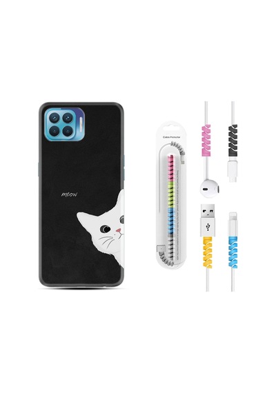Oppo Reno 4 Lite Kılıf Kablo Koruyuculu Çılgın Kedi 1895