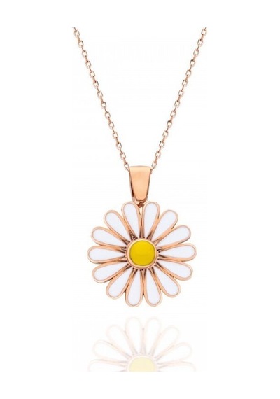 925 Ayar Gümüş Rose Kaplama Papatya Model Kadın Kolye Rose