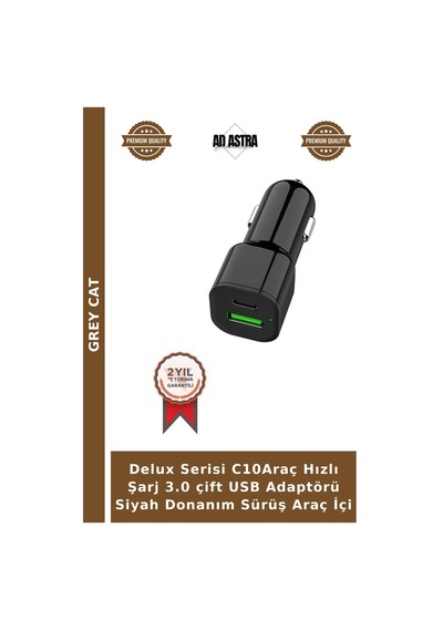 Delux Serisi C10araç Hızlı Şarj 3.0 Çift Usb Adaptörü Siyah Donanım Sürüş Araç İçi