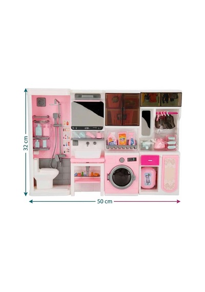 Dev Boy 4 Modüllü Oyuncak Banyo Seti 50x32 Cm - Çamaşır Makinesi, Duş Ve Gardırop Bir Arada