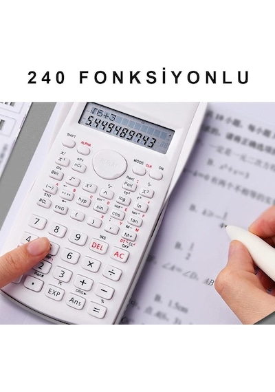 Valkyrie Dexin 240 Fonksiyonlu Çift Satır Bilimsel Hesap Makinesi Beyaz 124-Pembe