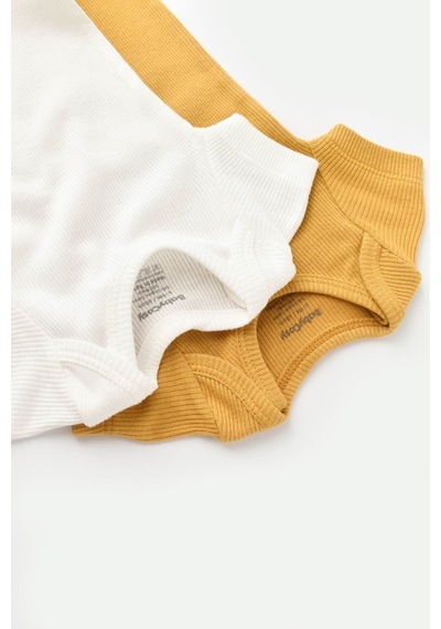Rebebe Babycosy Modal 2 Li Kısa Kollu Bebek Badi - Bebek Body - Csym1120 (544631448) Hardal - Ekru