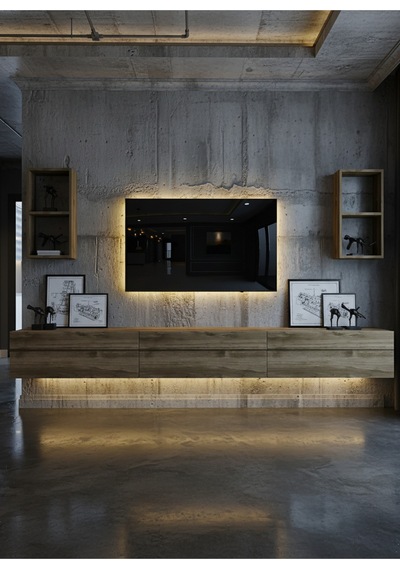 Resital Duvara Monte Ledli 270 Cm Tv Ünitesi Duvar Raflı - Ll6030 Ceviz