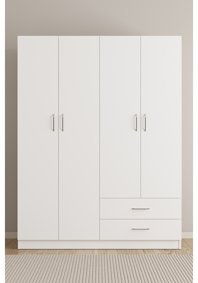 Aeka Ae-1077 Terra 4 Kapaklı 2 Çekmeceli 3 Askılıklı Raflı 140x182x53 Cm Gardırop Beyaz