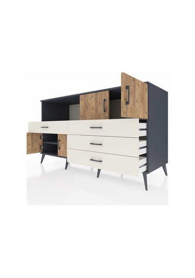 Kronos Konsol 2 Raflı 4 Çekmeceli 4 Kapaklı 176x59x99 Antrasit-çam/aytaşı Atlas Çam/aytası - Antrasıt