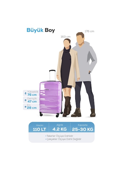 Polo&sky Azra Model Lila Pp Polipropilen Kırılmaz Büyük Boy Valiz Bavul Lila
