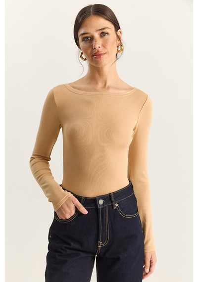 Shade Kadın Cotton Kayık Yaka Bluz 6025 60283832 - Bej