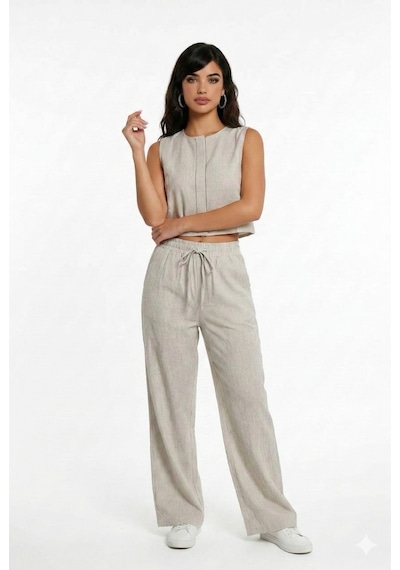Kolsuz Moda Trend Penye Alt Üst Takım Gri
