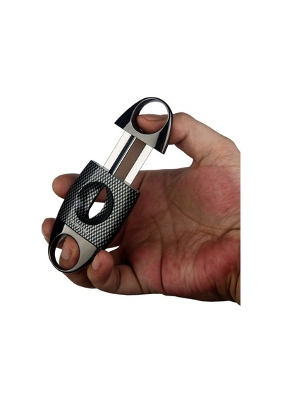 Quantoro Gunmetal Karbon Desenli Metal V-cut Puro Makası Kesici - Trz2004