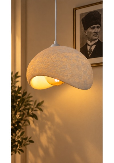 Beton Görünümlü Tekli Sarkıt Avize Dokulu Modern Bohem İskandinav Salon Mutfak G95 Rustik Led Ampul Hediyeli Beyaz